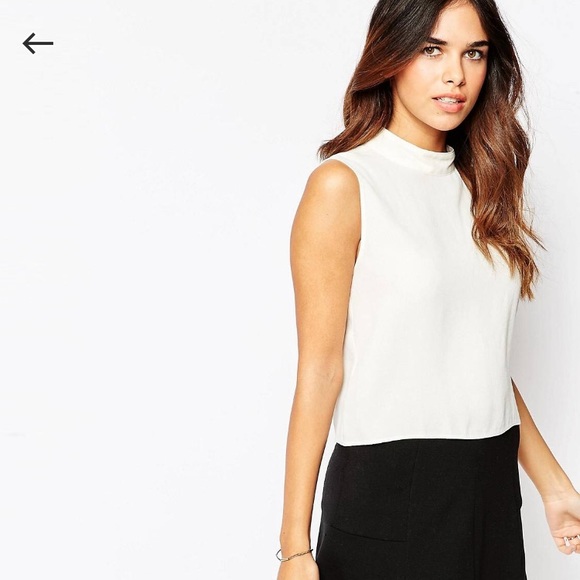 white high neck sleeveless top